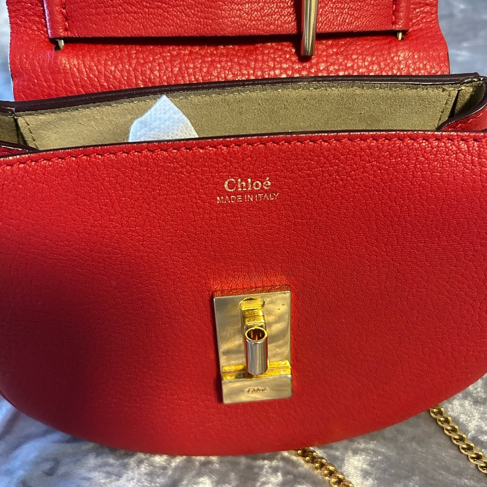 Chloe Red Leather Small Crossbody Saddle Bag with Gold Hardware - Picture 7 of 10
